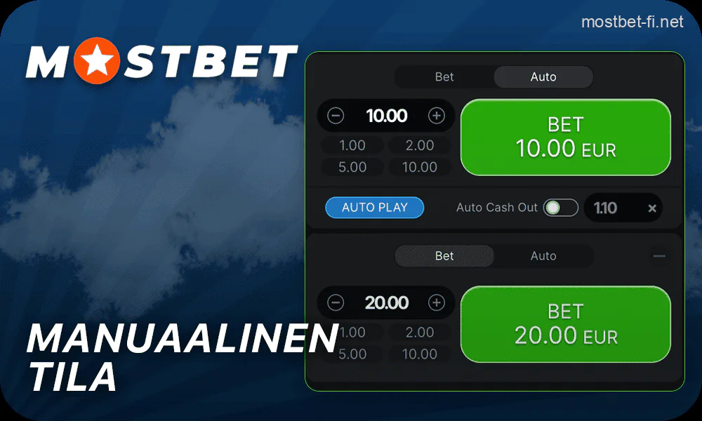 Manuaalinen vedonlyöntitila Mostbet Aviator-pelissä