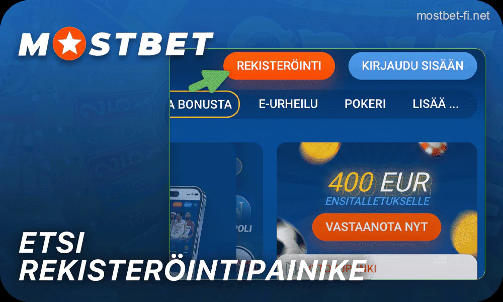 Siirry verkkosivustolle ja klikkaa Mostbet-rekisteröintipainiketta