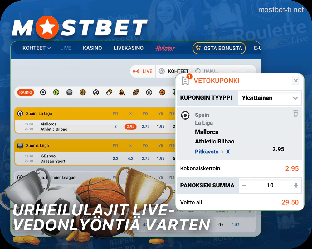 Ohjeet live-vedonlyönnin asettamiseen Mostbet