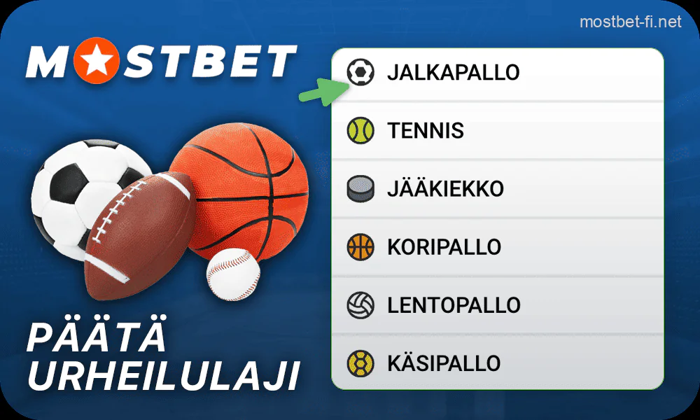 Valitse urheilulaji, jonka haluat lyödä vetoa Mostbet verkkosivuilta