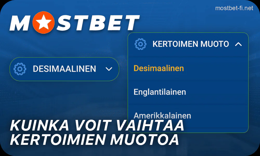 Ohjeet kertoimien muuttamiseen Mostbet verkkosivuilla