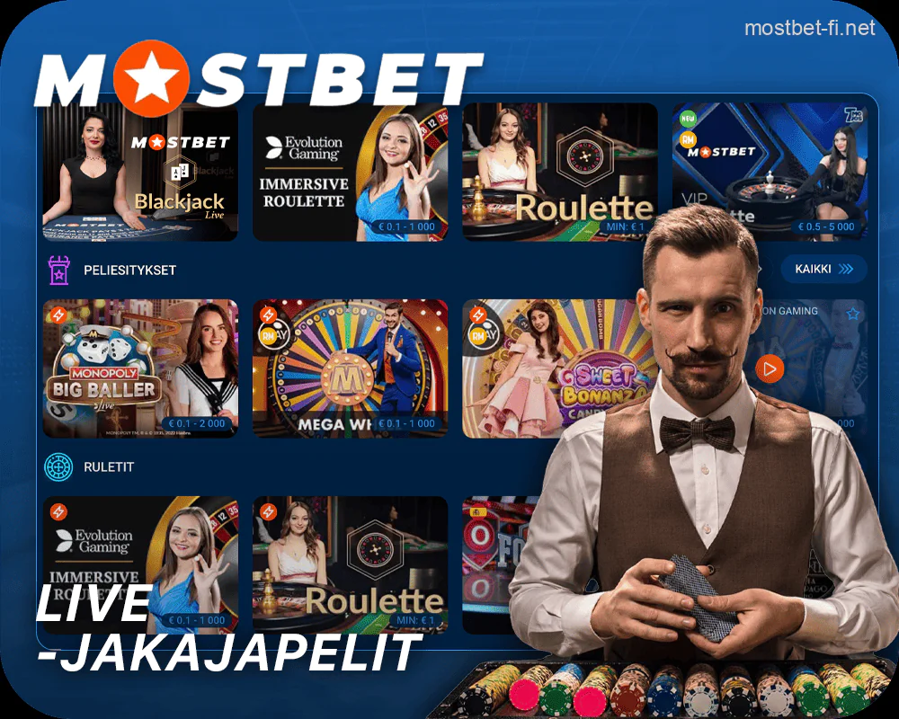 Pelit live-jakajien kanssa livenä Mostbet verkkosivuilla