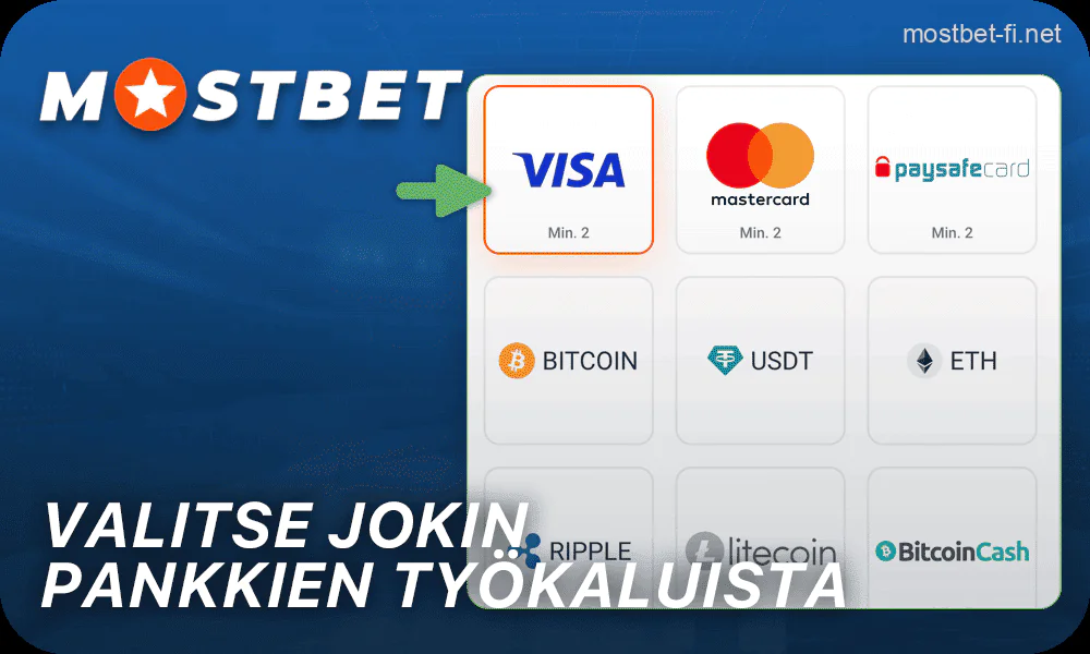 Valitse yksi pankkimenetelmistä tallettaaksesi Mostbet-tilillesi