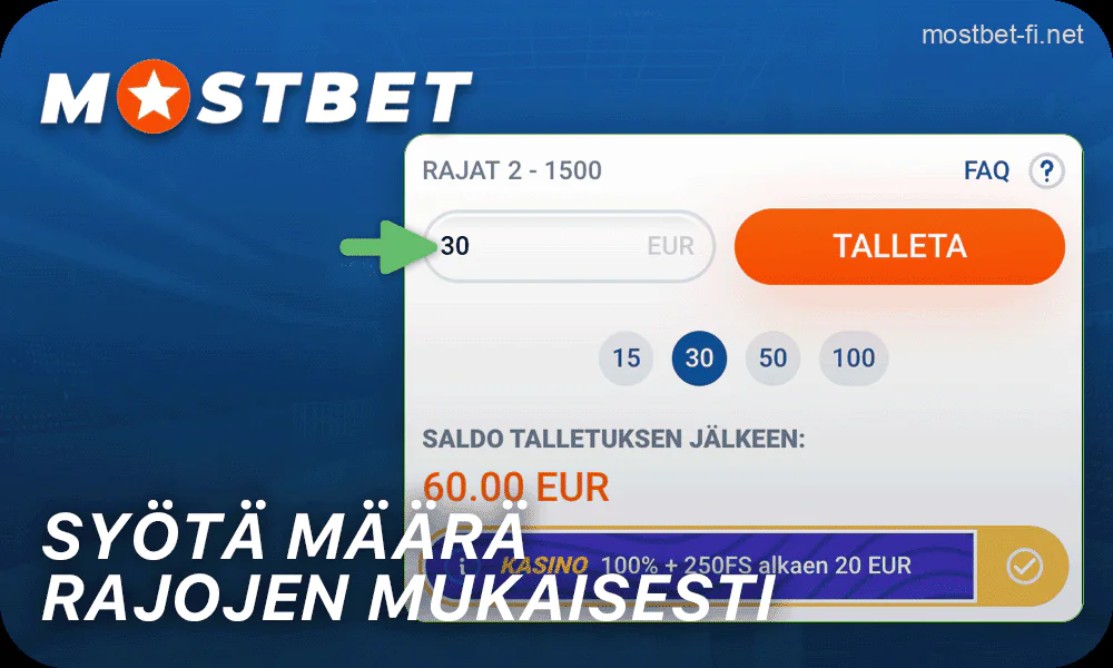 Syötä summa Mostbetissä määriteltyjen rajojen puitteissa