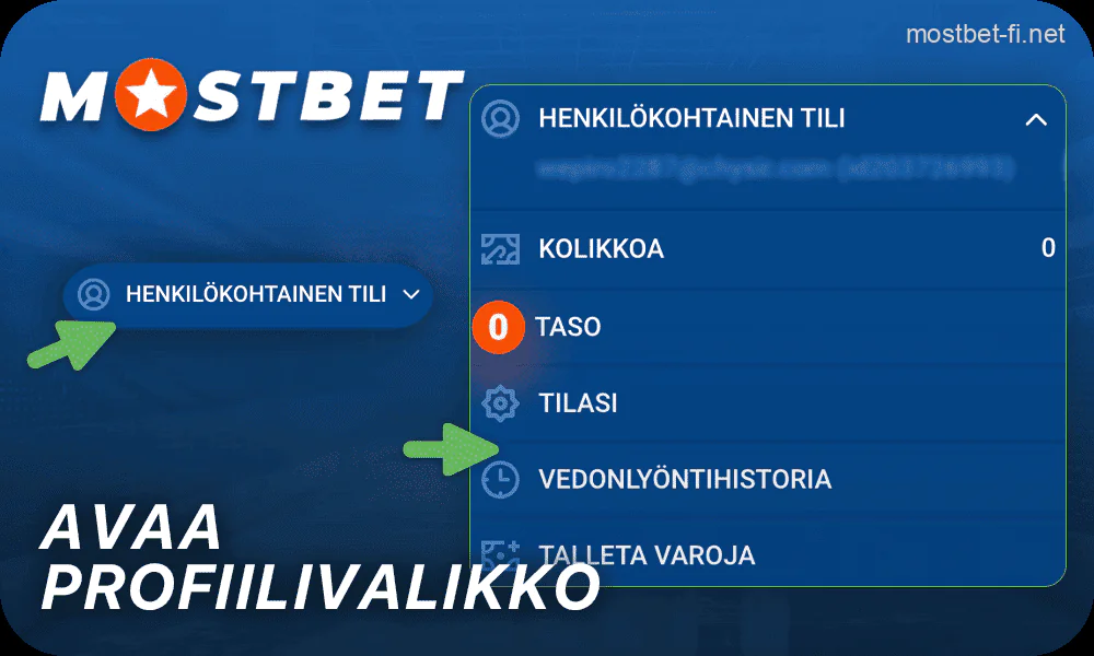 Avaa Mostbet oikeassa yläkulmassa oleva valikko