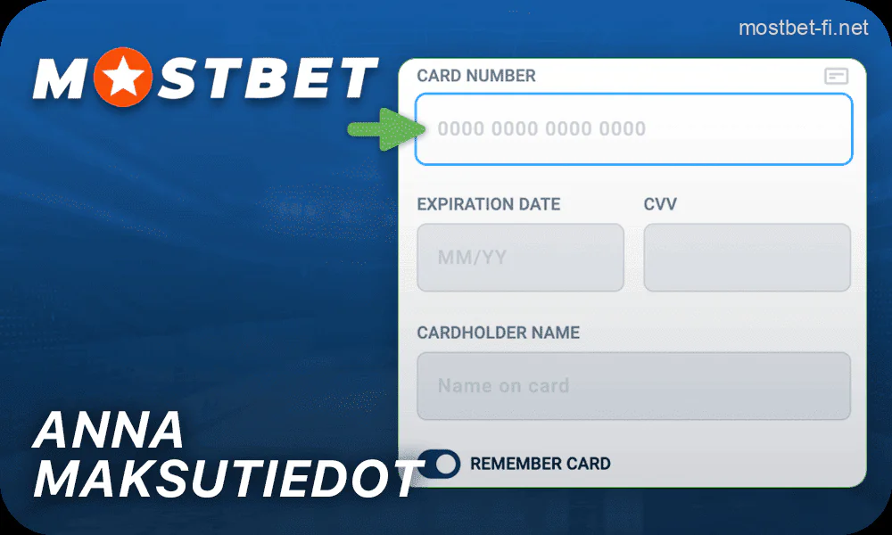 Syötä Mostbet maksutiedot